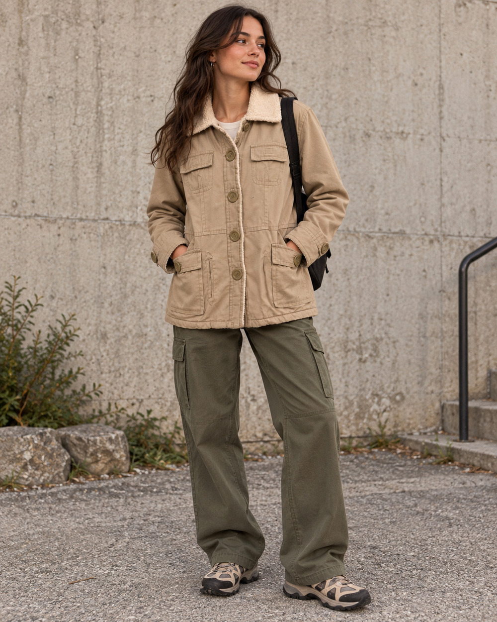 Vintage Esprit Tan Sherpa Utility Jacket Medium Y2K